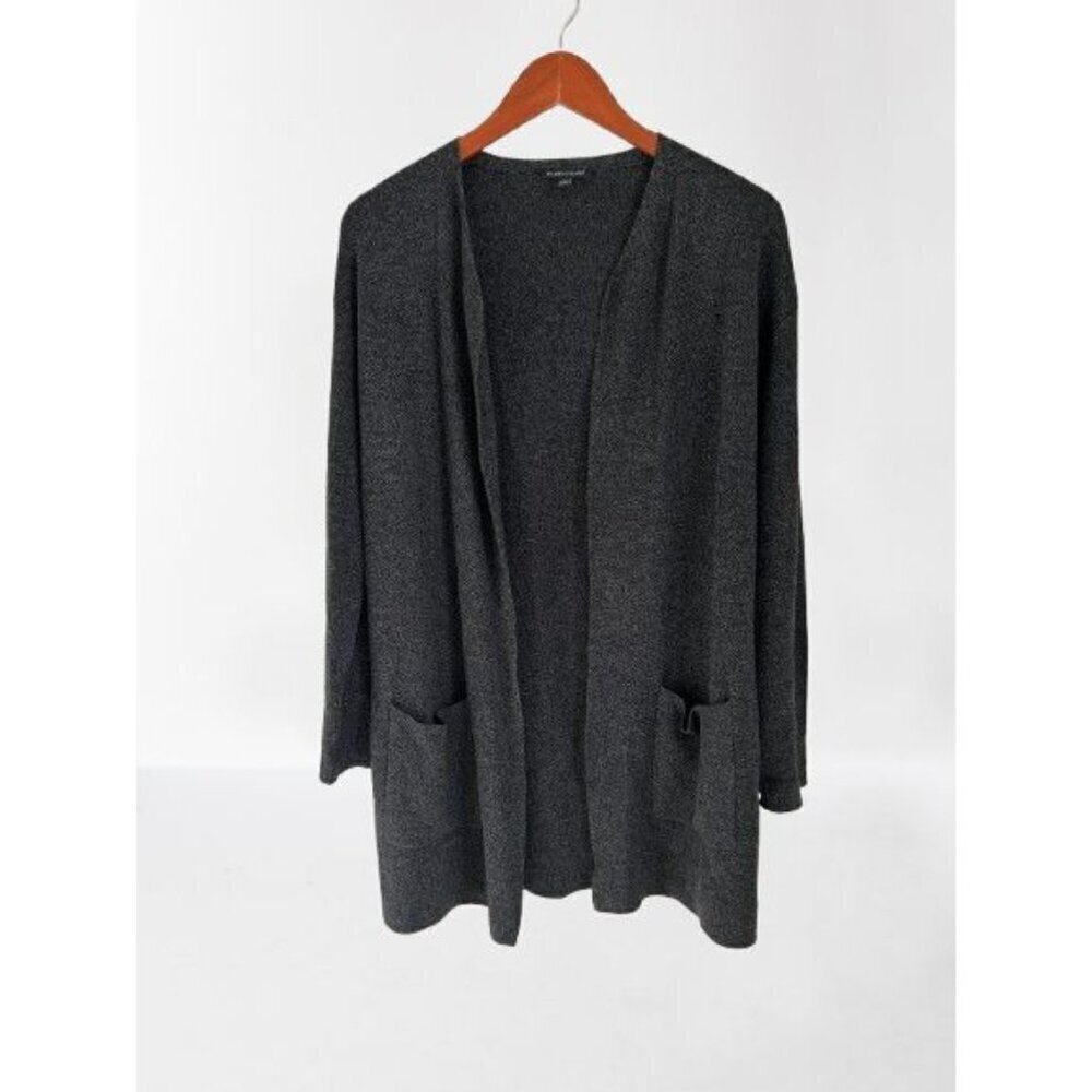 EILEEN FISHER Cardigan Heather Gray Wool Blend Pockets Long Size 2XSmall